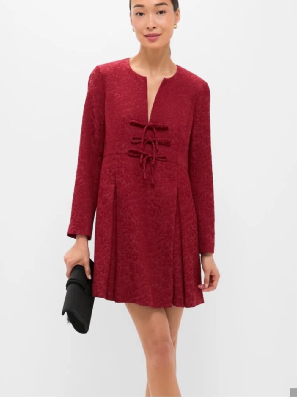 Tuckernuck sz MED Cranberry Jacquard Blair Bow dress Textured Tie-Front Mini NWT